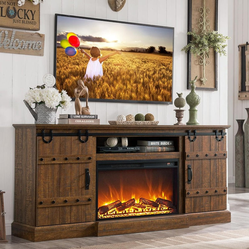 Thumbnail: 70" Fireplace TV Stand for 75+ 80 Inch TV, Farmhouse Highboy Entertainment Cente