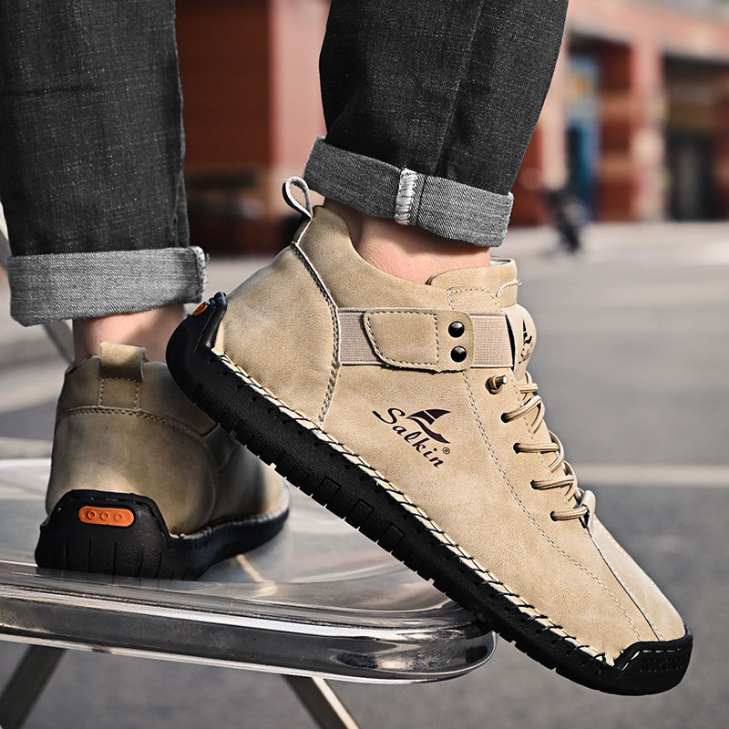Thumbnail: New 2025 Handmade Leather Casual Men Shoes Design Sneakers Man Breathable Leathe