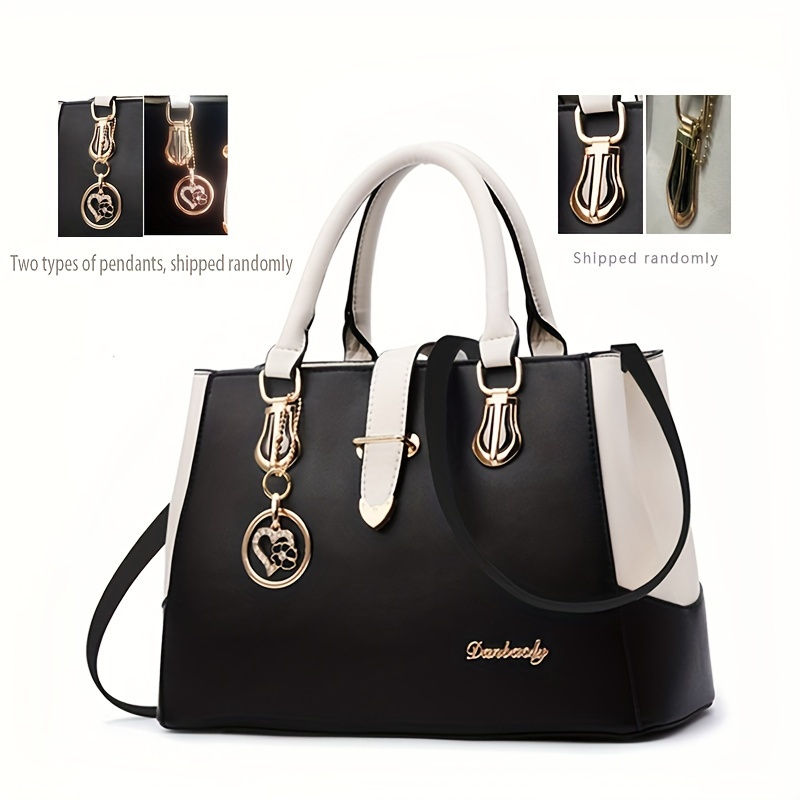 Thumbnail: Women's Letter Detail Shoulder Bag, Elegant Double Handle Purse, Simple Large Ha
