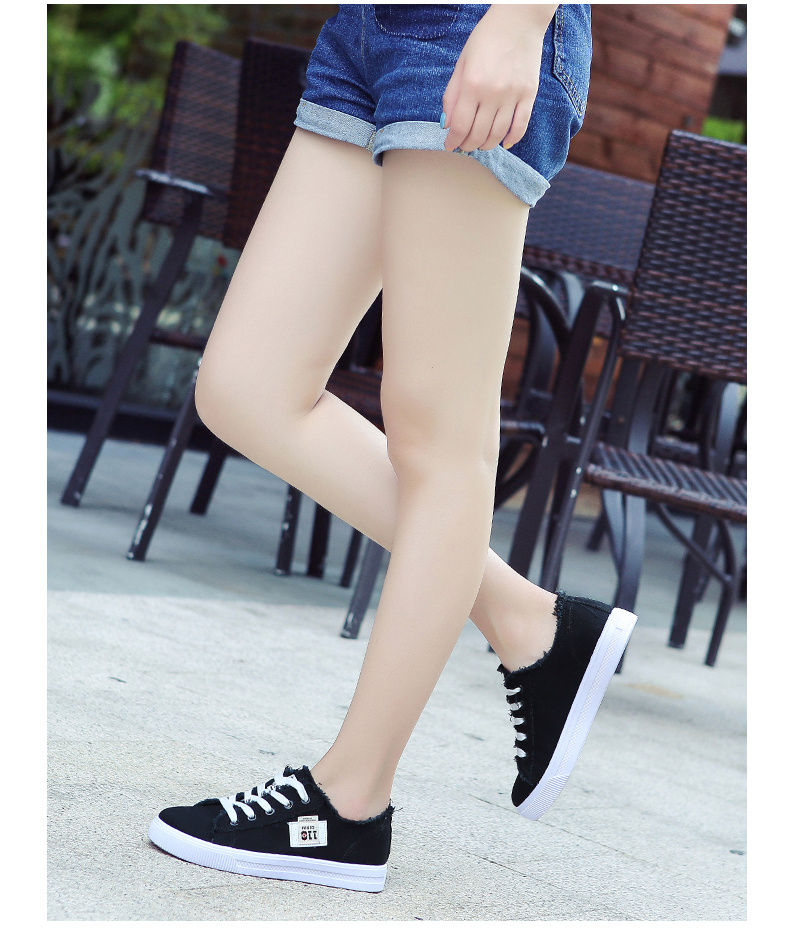 Thumbnail: Women'S Casual Round Toe Solid Color Canvas Shoes, Small White, Flat Bottom, PVC