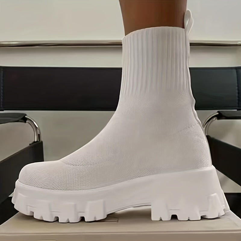 Thumbnail: Women's Thick-soled Short Boots, Knitted Round Toe Shoes