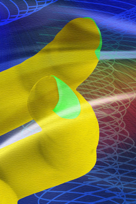 Close-up detail of the artwork, highlighting its layered textures, colours and geometric elements.