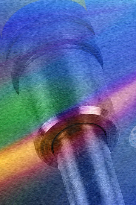 Close-up detail of the artwork, highlighting its layered textures, colours and geometric elements.