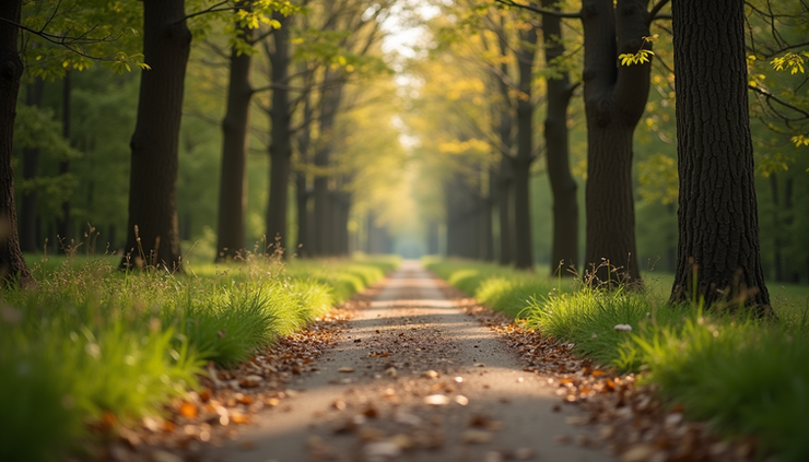 Close-up view of a walking trail surrounded by trees in Concord