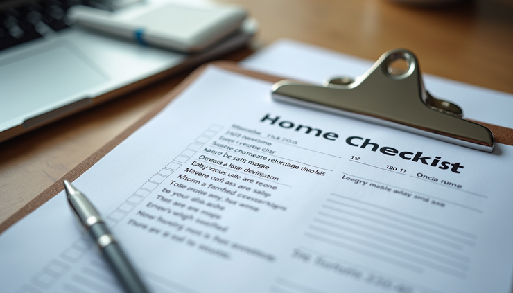 Close-up view of a printed home inspection checklist on a clipboard