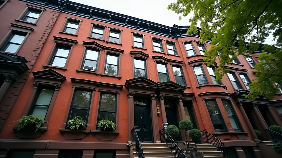 Eye-level view of a charming brownstone building in Boston