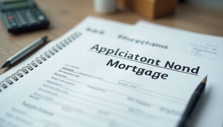 Close-up view of a mortgage application form with a pen on top