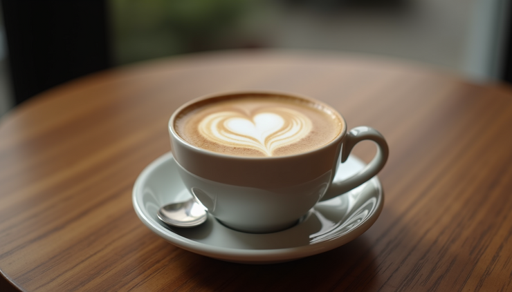 Close-up view of a cappuccino with latte art served at Sophia's Grotto