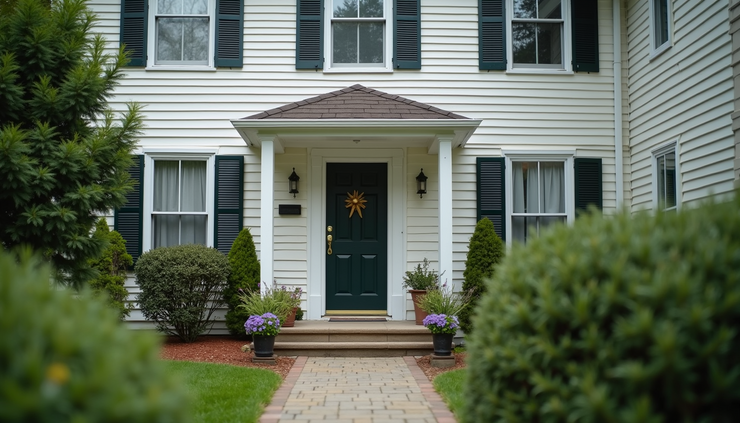 Close-up view of a Massachusetts home with a separate entrance for a rental unit