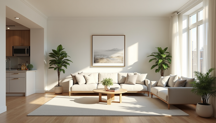 Eye-level view of a bright and inviting open house living room
