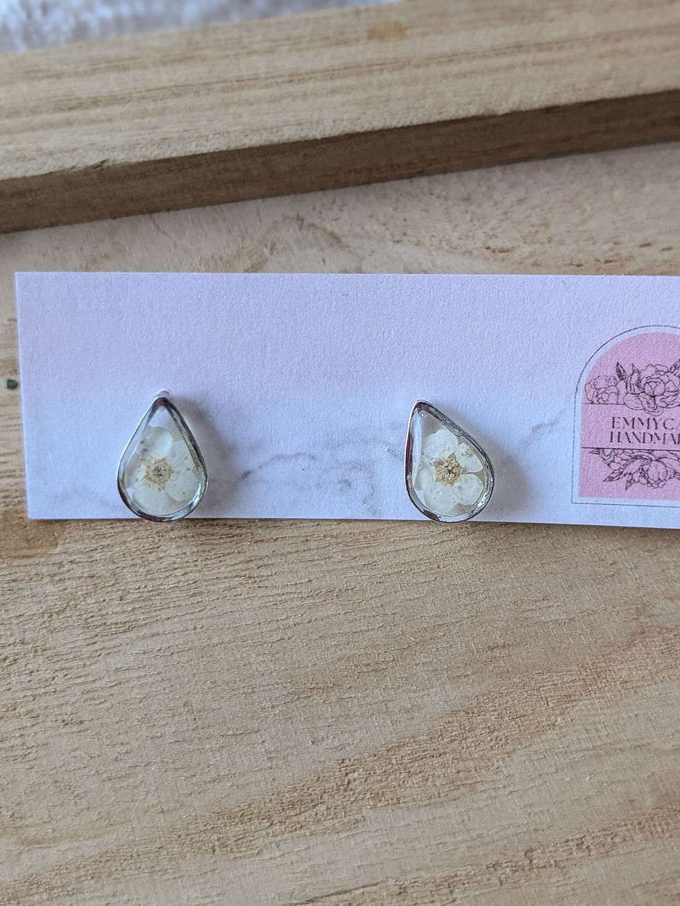 Thumbnail: Silver Teardrop Pressed Flower Studs 
