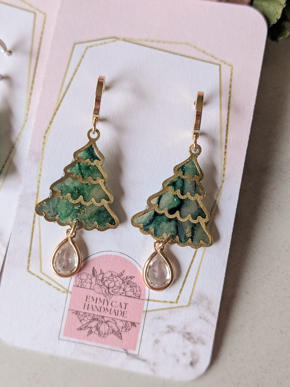 Thumbnail: Marbled Tree Charm Huggie Earrings