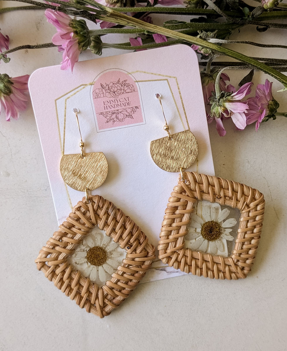 Thumbnail: Wicker Diamond Pressed Chamomile Earrings 