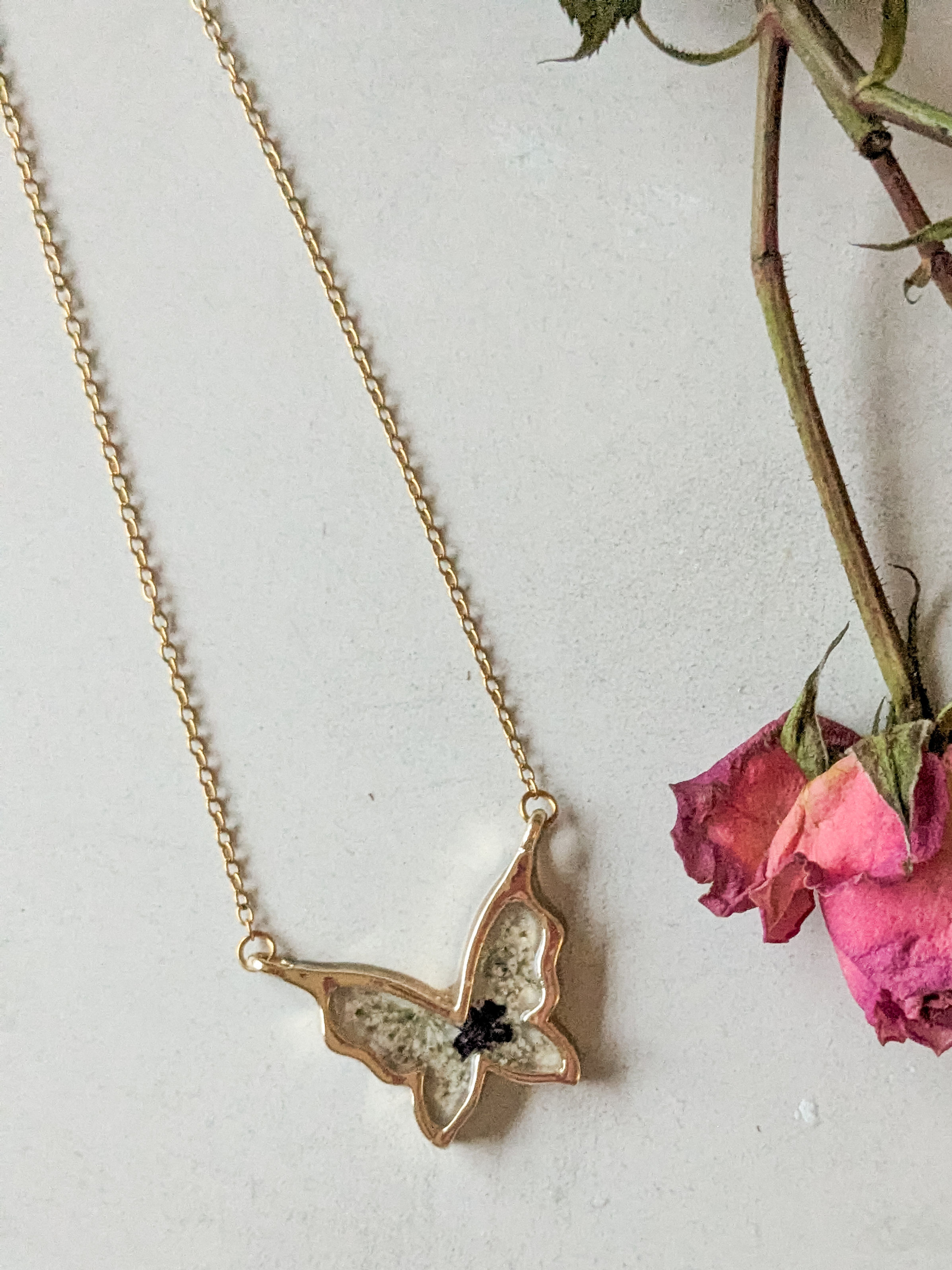 Pressed Flower Butterfly Necklace