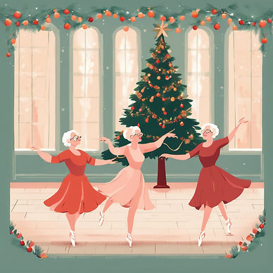 old ladies dancing ballet in front of a christmas tree.jpg