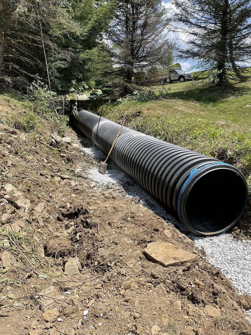 Drainage and water management project in Mount Pleasant, PA by Skowronek Landscaping & Excavating.