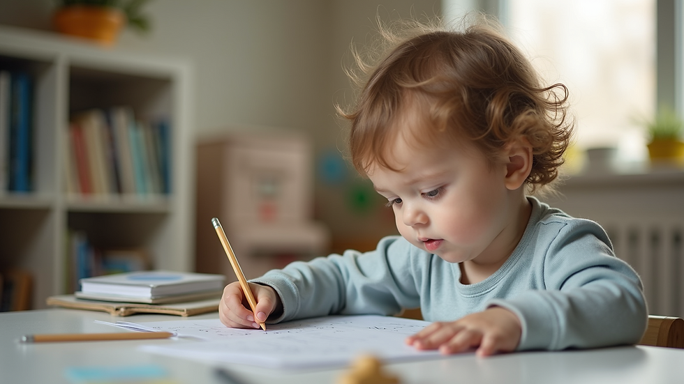 Close-up view of a child engaging in a structured learning activity at home