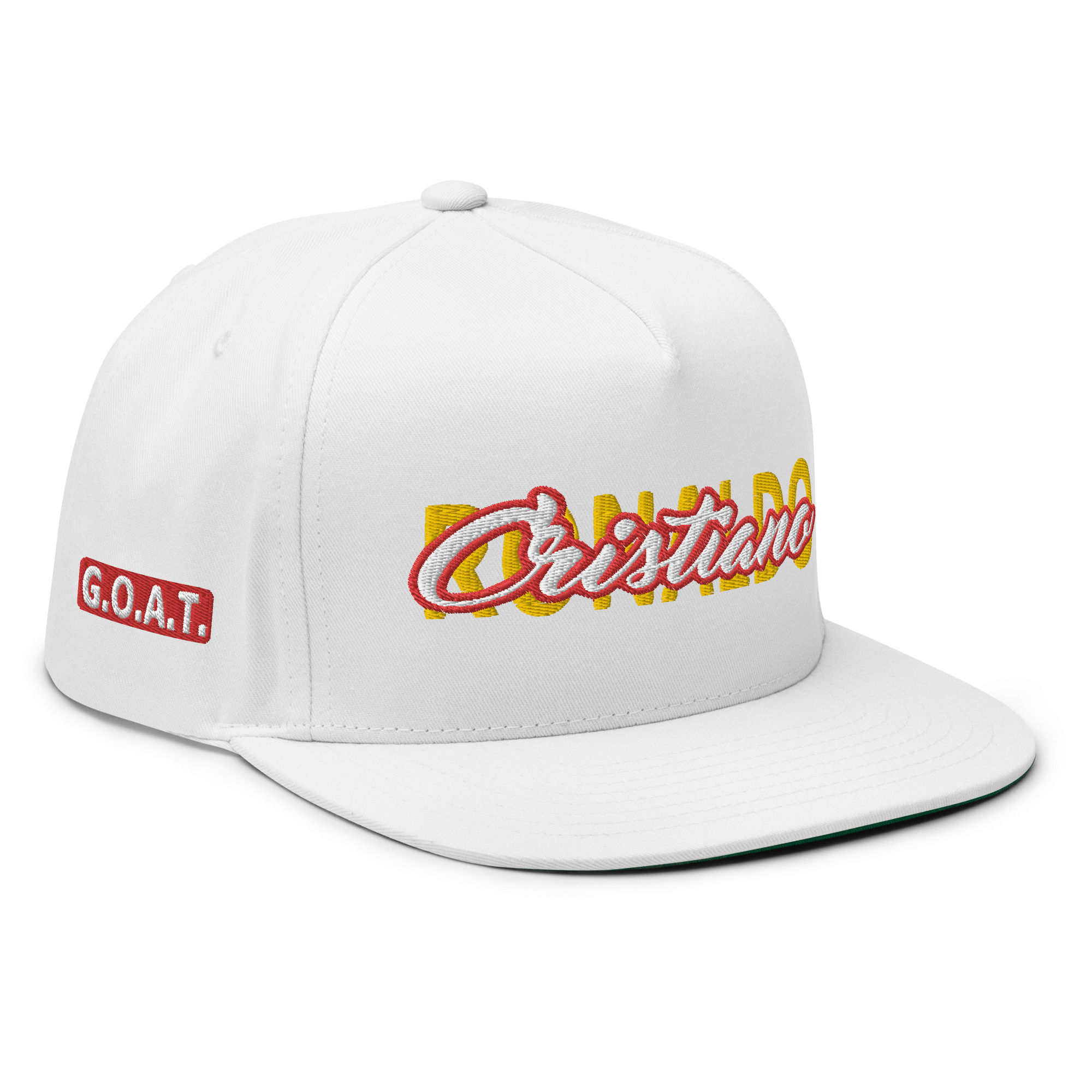 Cristiano Ronaldo 7 MU | G.O.A.T. | Flat Bill Cap (White)
