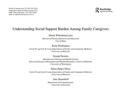 Research Topic: Social Support Burden for Caregivers