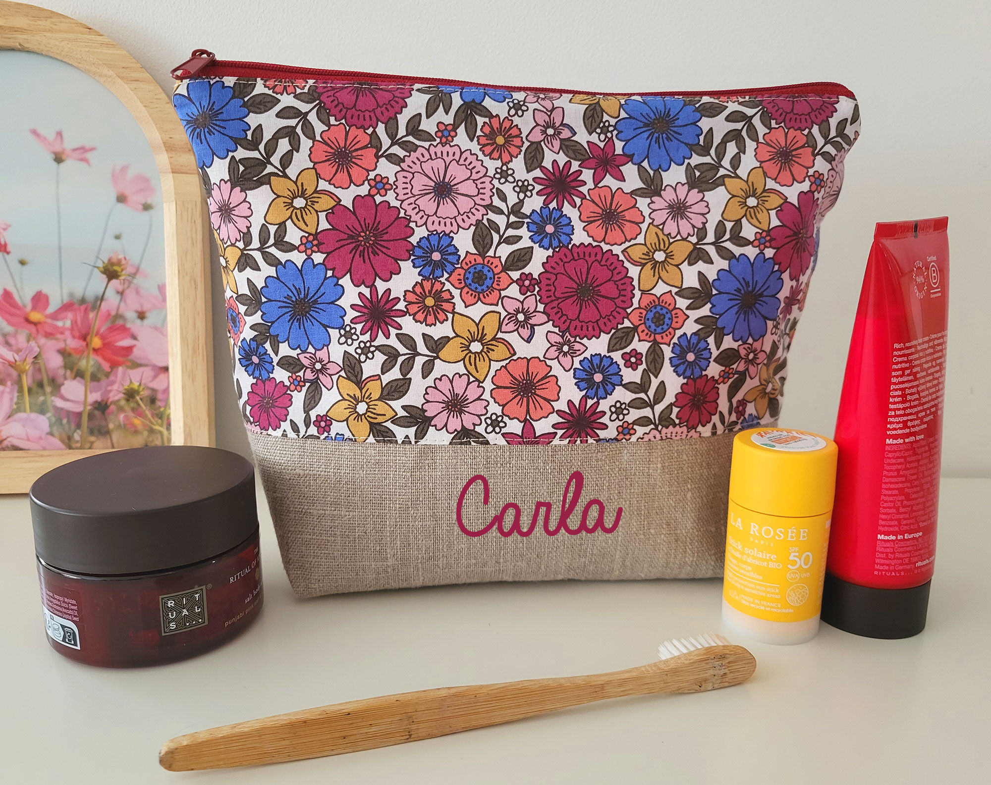 Trousse de toilette fleurs vintage personnalisable
