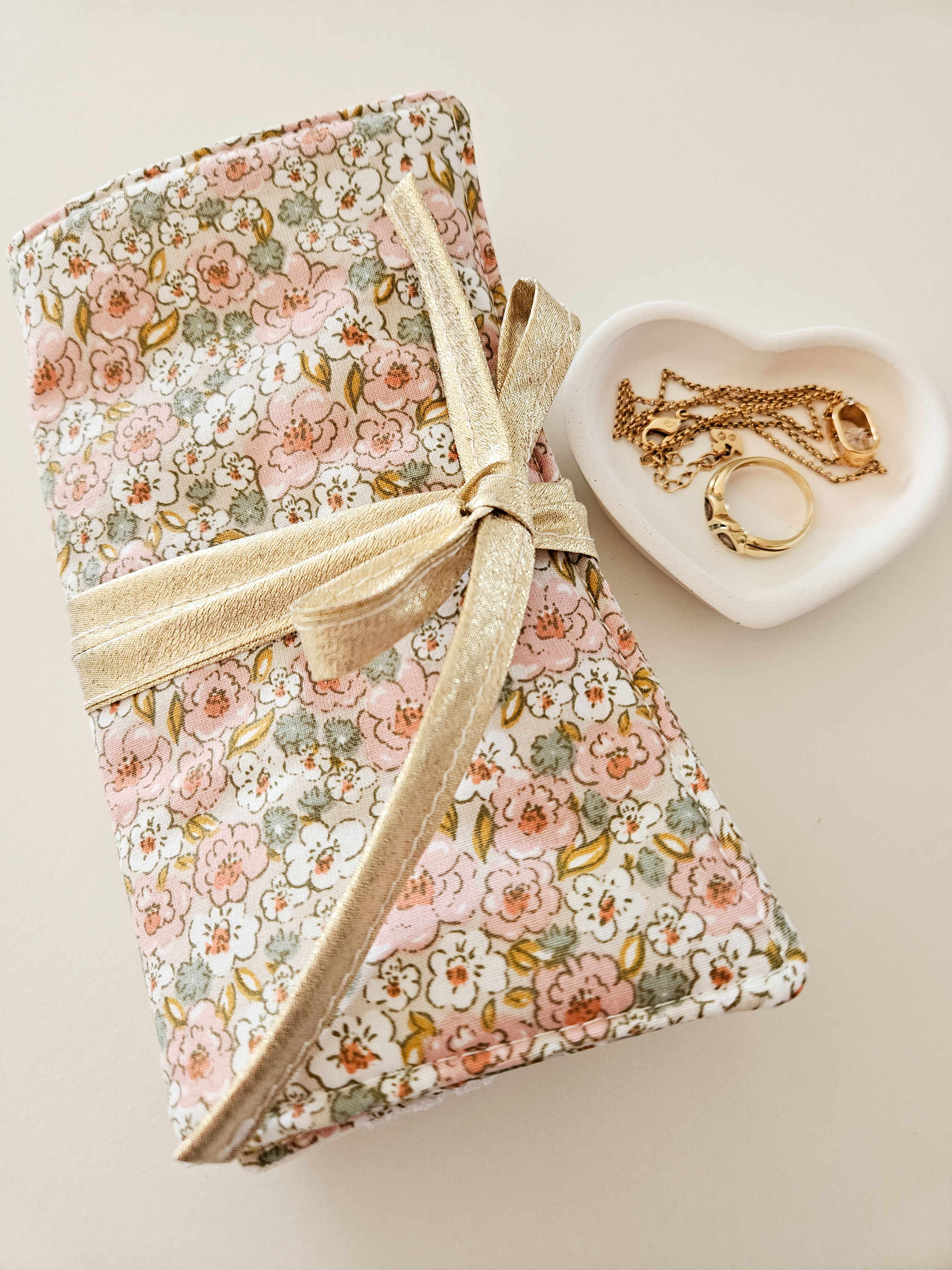 Trousse à bijoux - Fleurs - Rose et gris