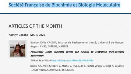 Highlight: Katie Jacobs - Articles of the Month
Société Française de Biochimie et Biologie Moléculai