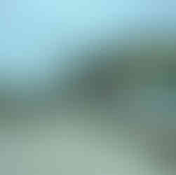 Welcome Center in the shape of a hexagon with a short tower on top. A painted sunrise over the water with a white bird flying across the sky is a mural on the public restrooms to the right of the welcome center. Overcast sky in the background.