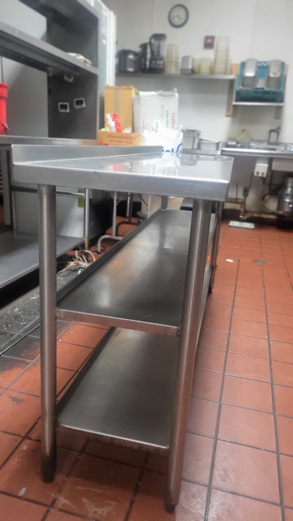 Thumbnail: Stainless steel work table with 3 undercounter shelves With Edlund can opener (7