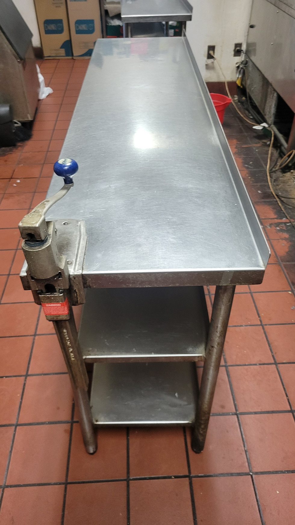 Thumbnail: Stainless steel work table with 3 undercounter shelves With Edlund can opener (7