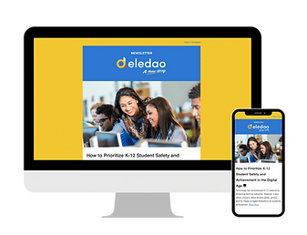 A computer screen and a mobile phone screen both showing a Deledao newsletter