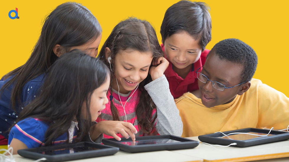 5 Students playing games on school issued tablets