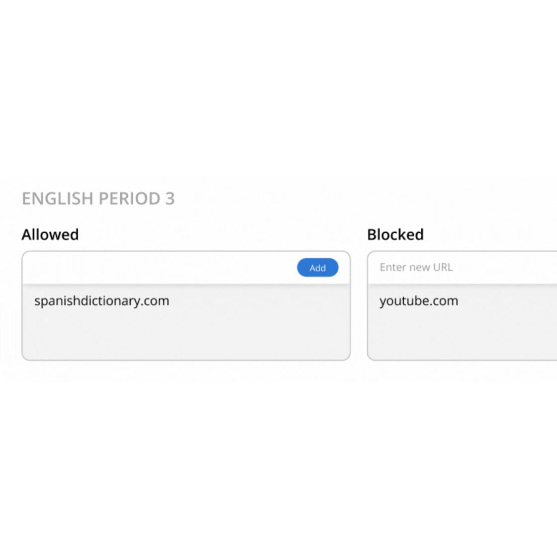 Flexible Website Controls - Allow or block websites by group or individual with just a few clicks. Teachers can build and share custom SiteBanks or rely on district-wide templates from IT.