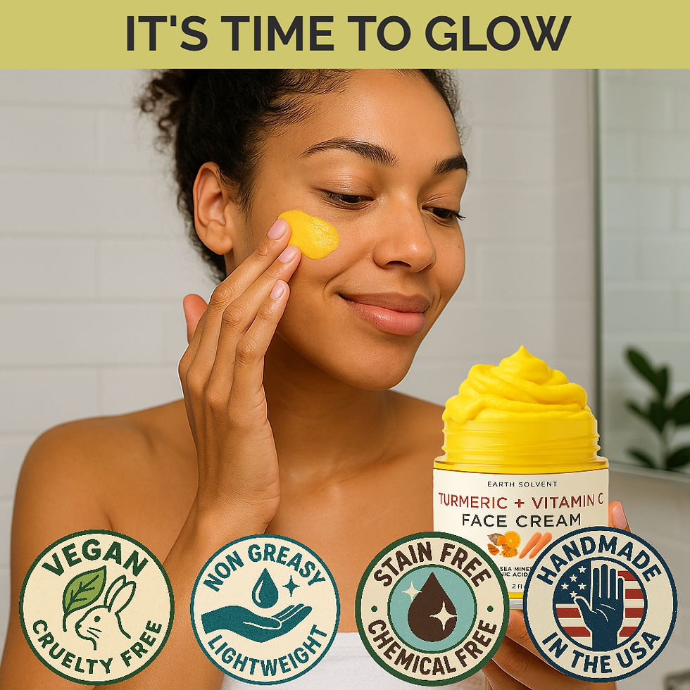 Woman applying Turmeric Vitamin C Face Cream + Scrub; vegan, cruelty-free, stain-free