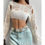 Thumbnail: Asymmetrical Neck Long Sleeve Ripped Cropped Sweater