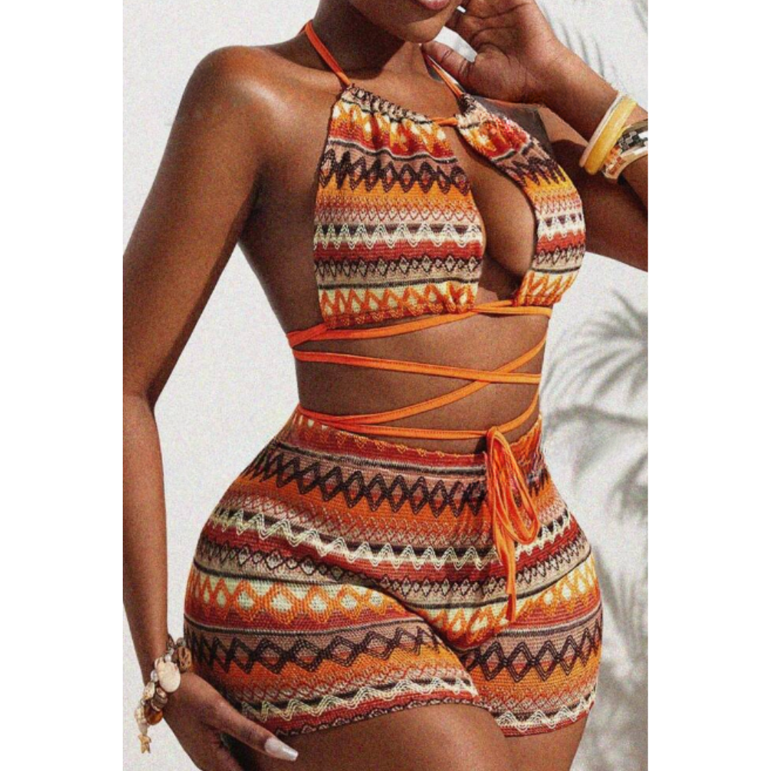 2pc. Set Halter Neck Crop Top And Tight Shorts