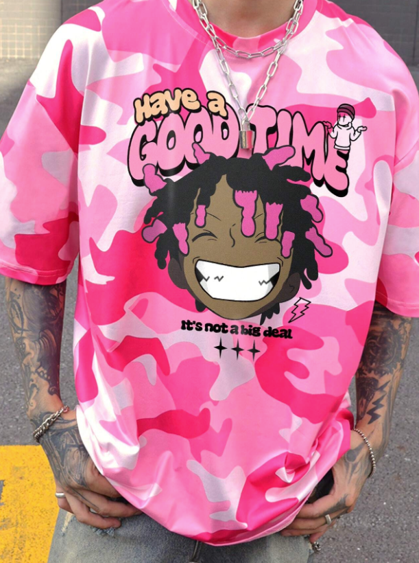 Unisex Pink Camouflage Print Oversized Shirt