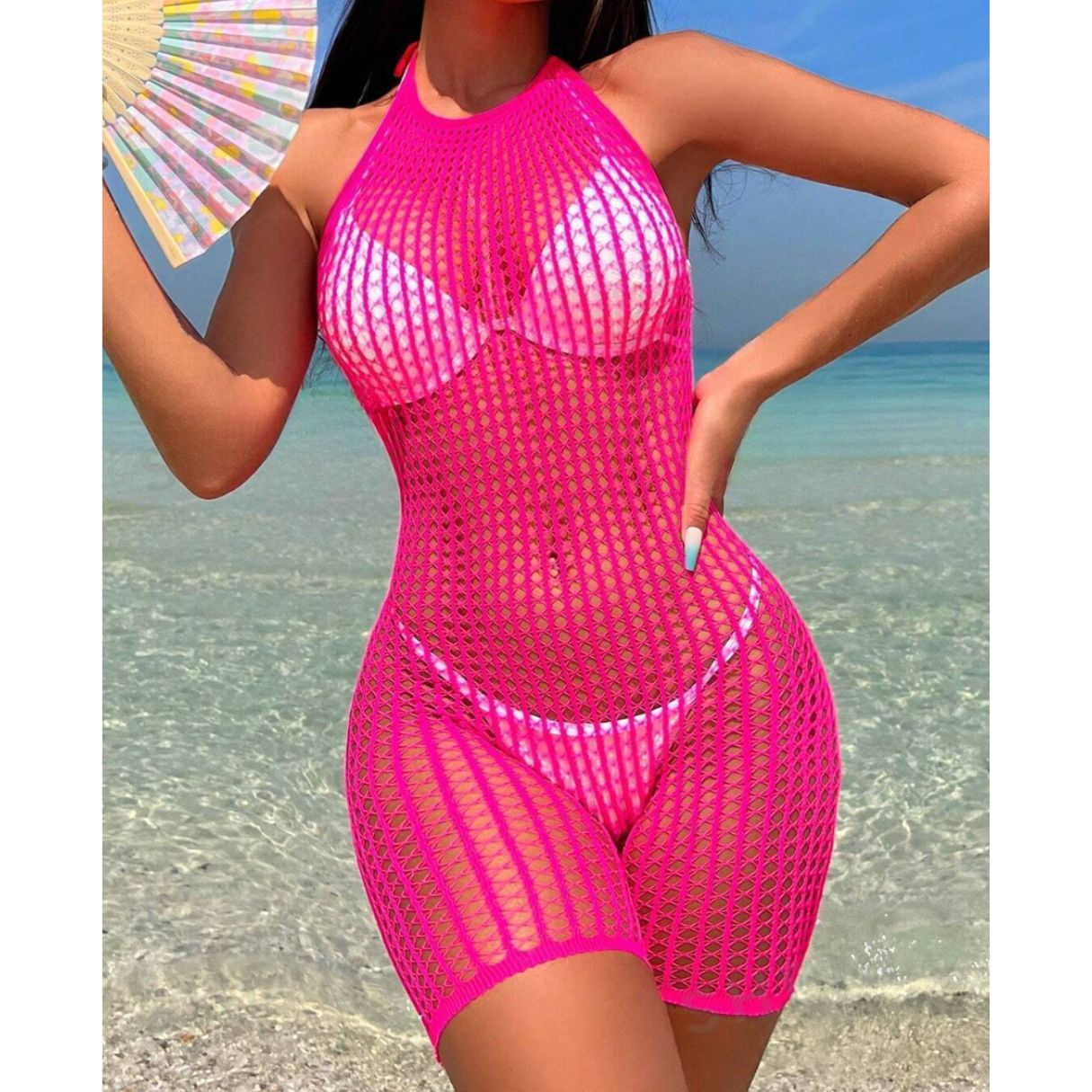 Hollow Out Fishnet Bodycon  jumpsuit 