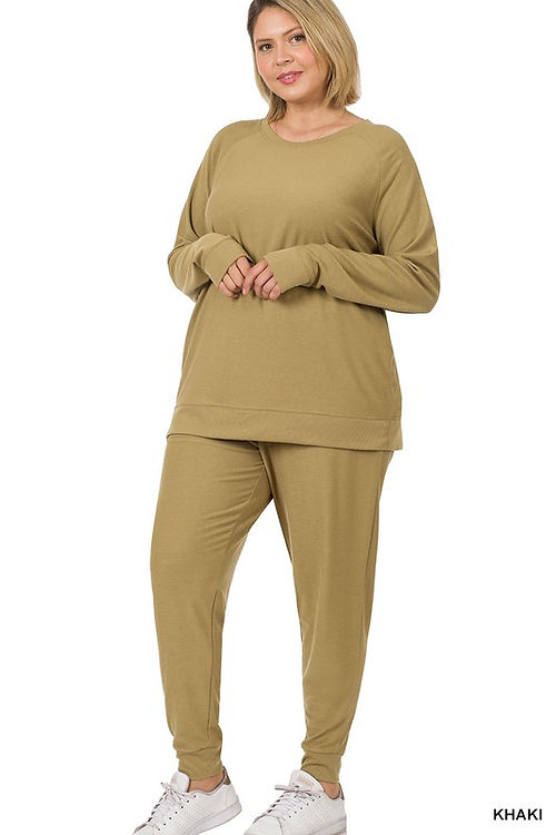 Plus Reverse Terry Top & Ankle Set