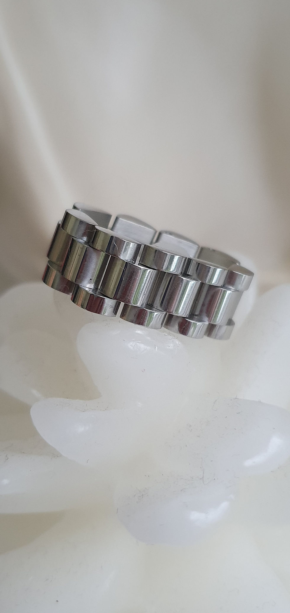 Bague maille acier inoxydable argent - T 56