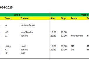 Teamindeling en trainingsrooster 2024/2025 bekend!