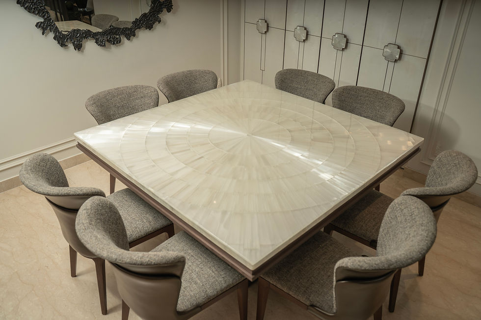 Dining table featuring sunburst pattern of Selenite