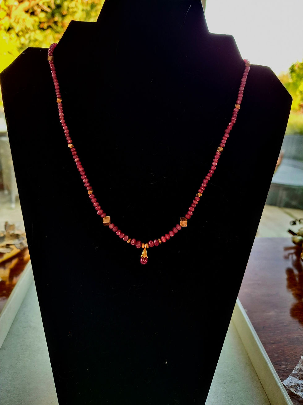 Thumbnail: Ruby Faceted Beads with Ruby Pendant & Gold Plated Spacers