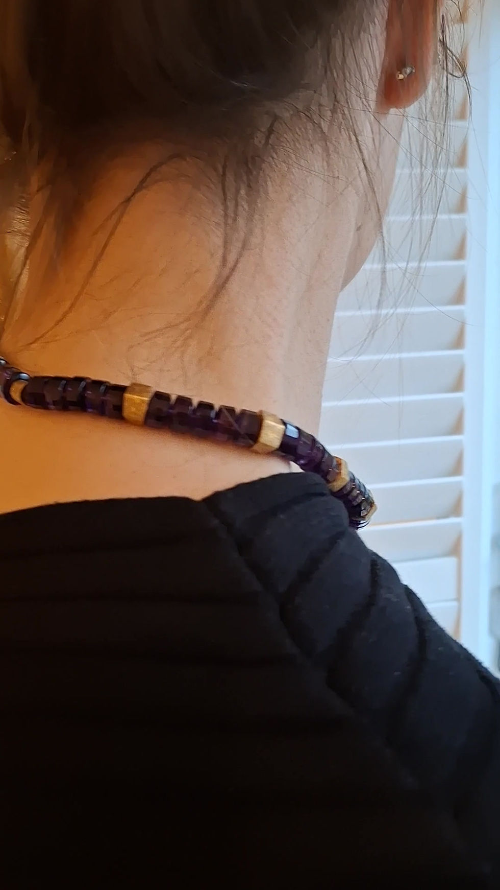 Thumbnail: Amethyst Hexagons with 22K Brushed Gold Plated Hexagon Spacers