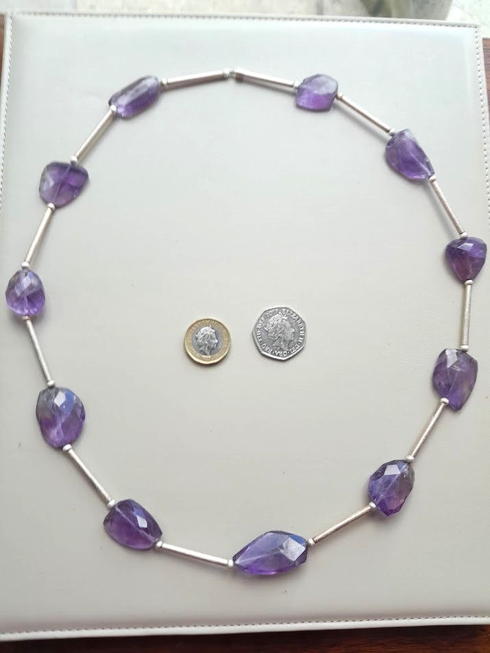 Thumbnail: Large Amethyst Faceted Polished Nuggets with Brushed Sterling Silver Tubes.