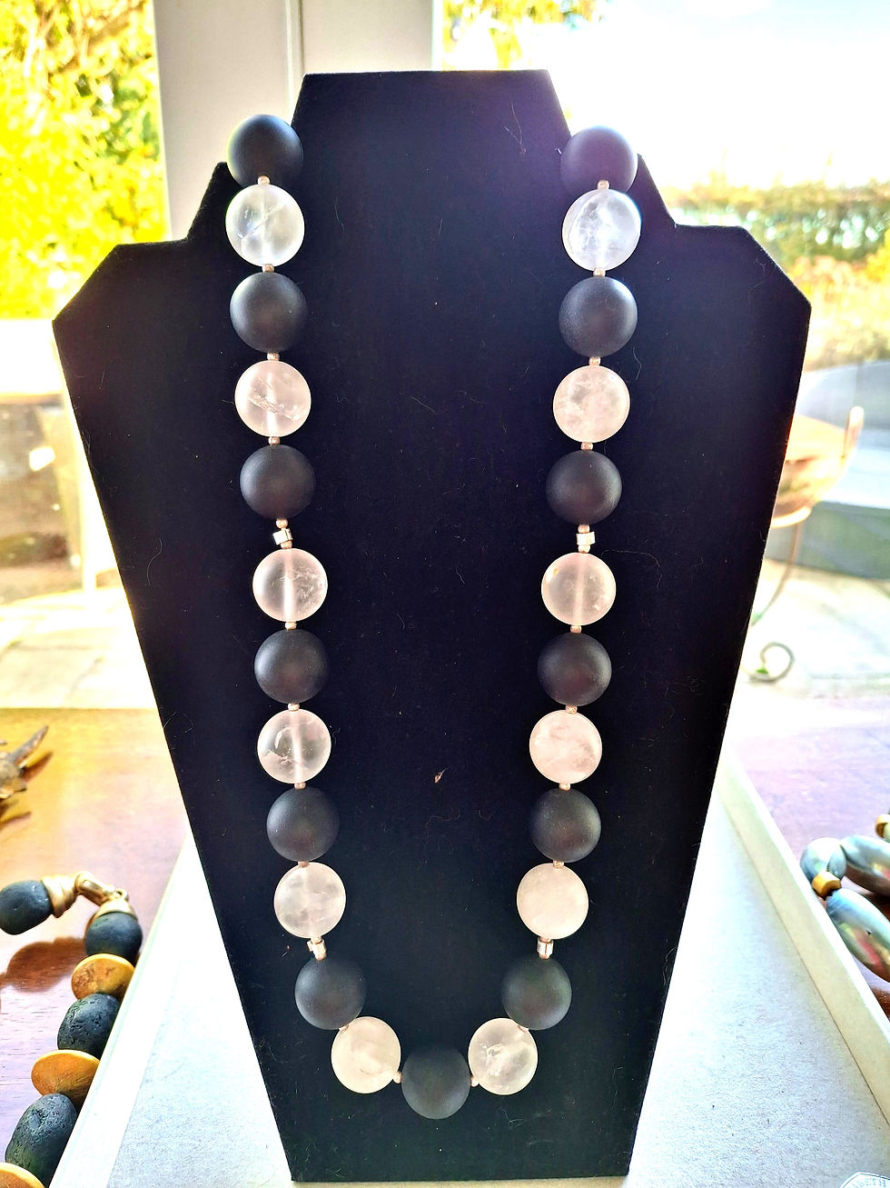 Thumbnail: Rock Crystal & Matt Black Onyx Beads.