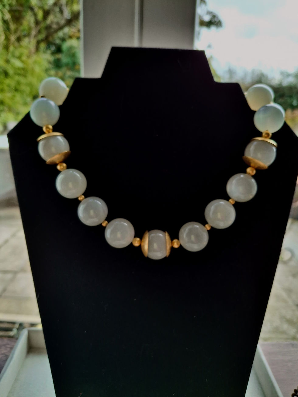 Thumbnail: Moonstone Beads with 22k Gold Plated Sterling Silver Spacers.