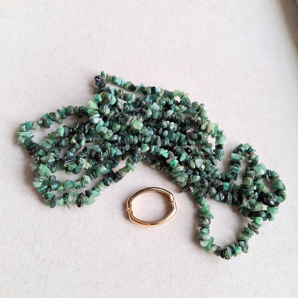 Thumbnail: Emerald Long Chip Necklace with Gilt Necklace Shortener
