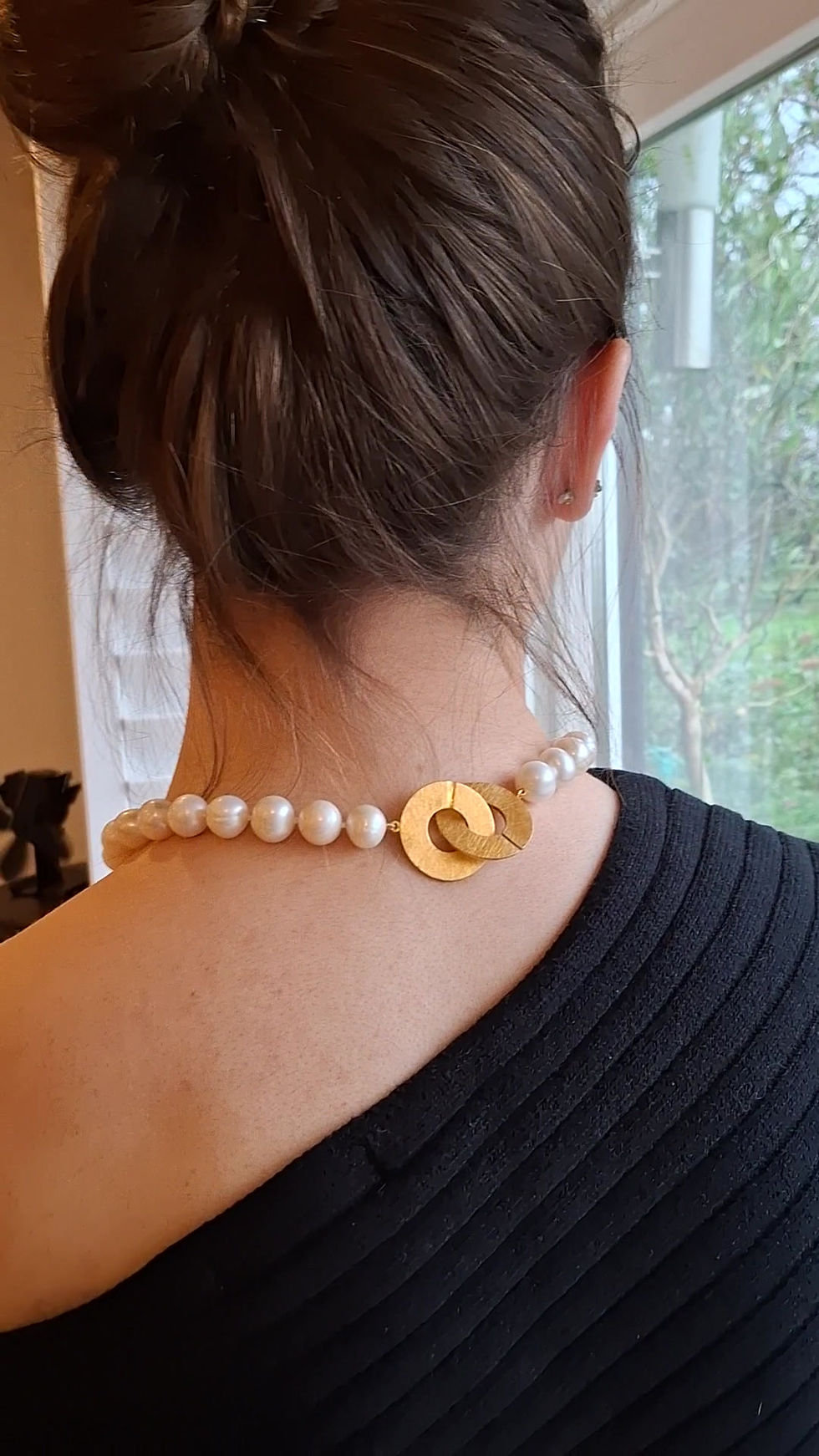Thumbnail: Stunning White Freshwater Pearls with Brushed 22K Gold Plated Clasp