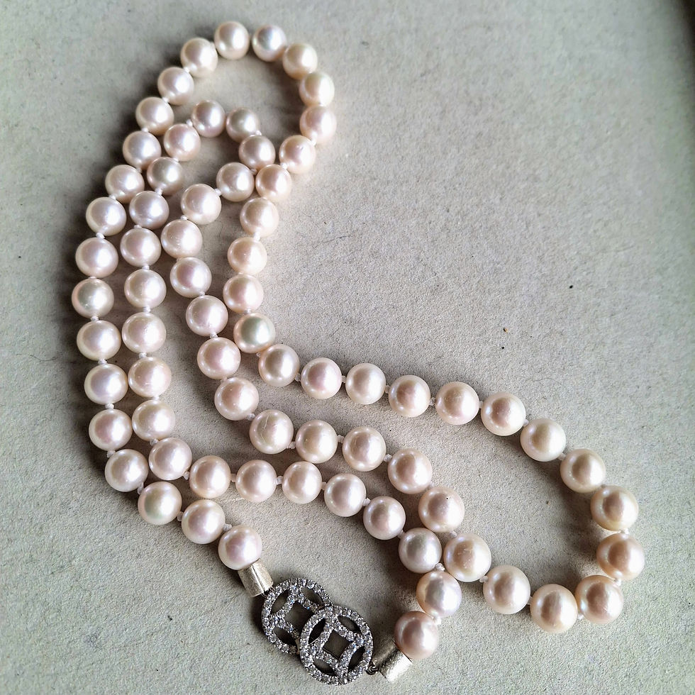 Thumbnail: Long Edison Pearl Necklace with Sterling Silver Crystal Designer Clasp