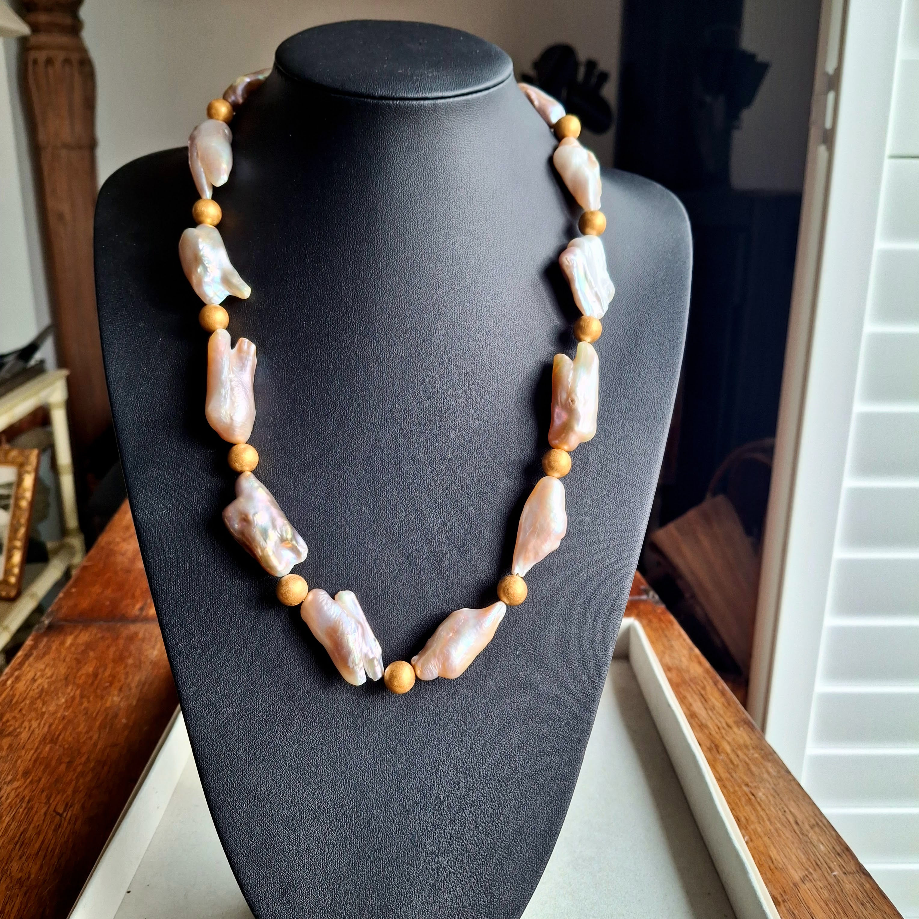 Large Baroque Pearls with Gold Plated Spacers & Designer Clasp